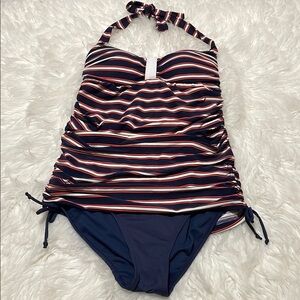 Striped Navy and Red Women’s One Piece Swimsuit Sz 4